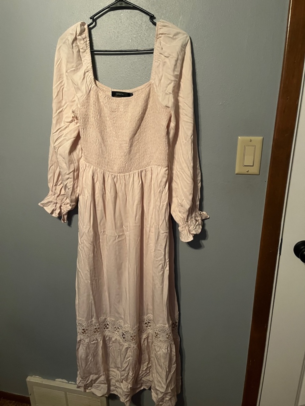 Zesica Cream Smocked Maxi Dress with Lace Panel